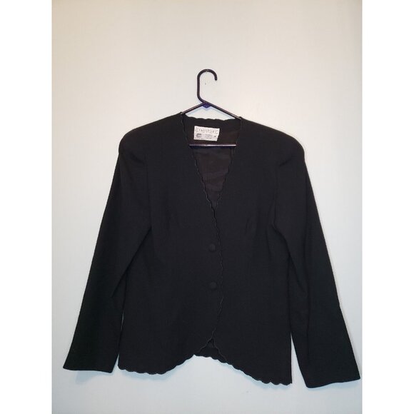 Ciaosport Jackets & Blazers - Vtg Sandra Roth Ciao Sport Womens 10 Blazer Jacket Scalloped Black Wool Lined